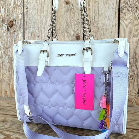 Betsey Johnson Purple Heart Gummy Bear Charm Tote Crossbody Handbag - Picture 9 of 11